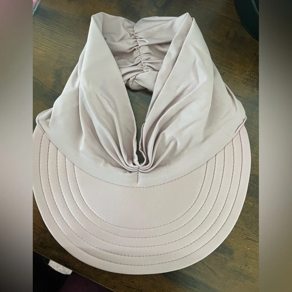 NWT Pleated Sun visor foldable stretchy summer hat for UV protection light pink - Picture 2 of 6